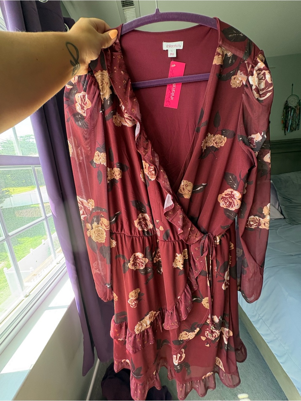 Burgundy Floral Wrap Dress